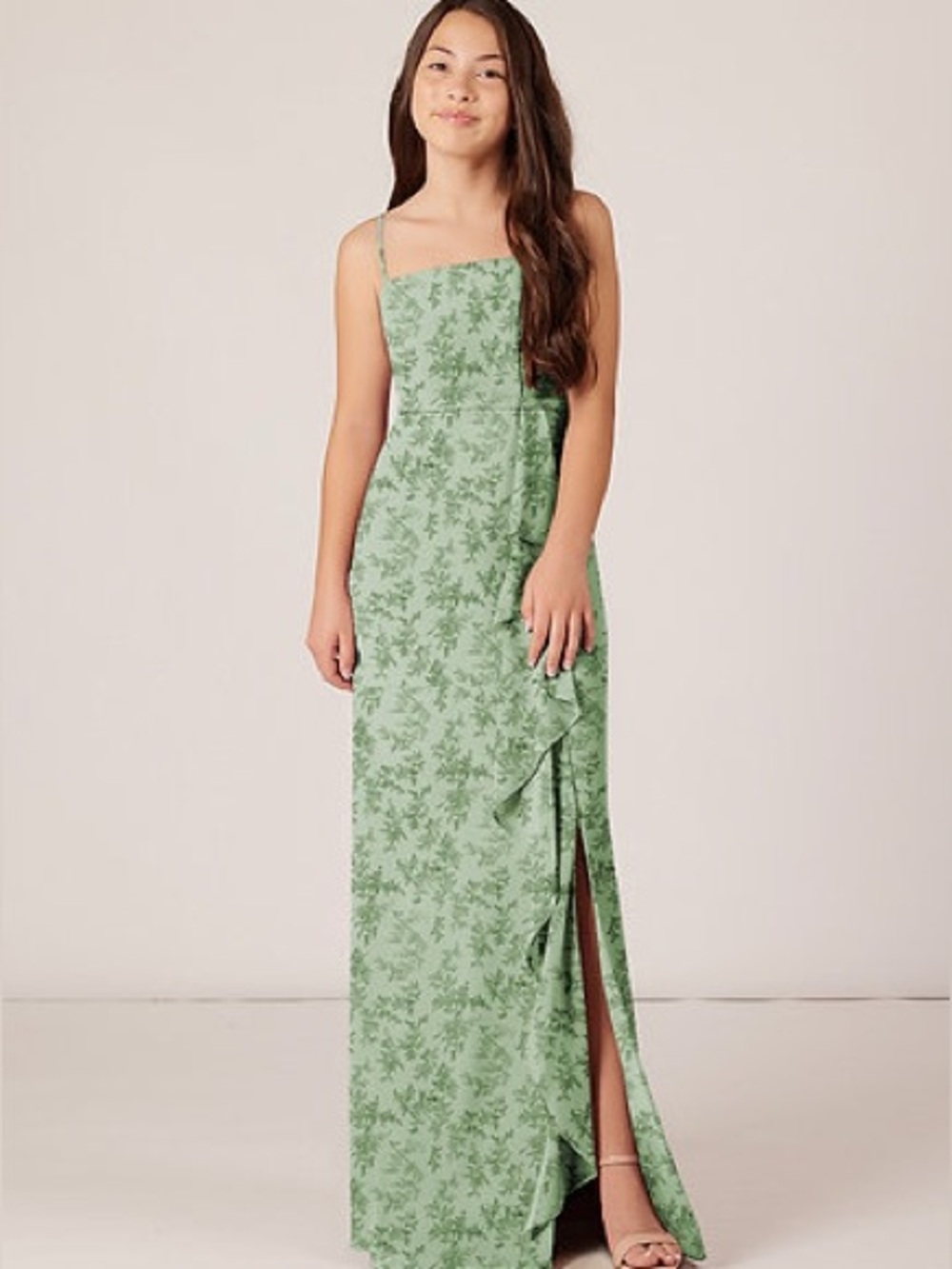 Azazie Kaylee Fern Floral Ruffle Maxi Dress